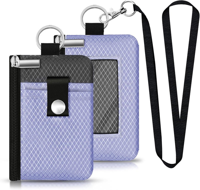 CCUMI Minimalist RFID Blocking Small Wallet with ID Window,WaterResistant Zip Id Case Wallet with Lanyard Keychain for Cards,Cash,Travel,Women,Men (Lavender Purple/DarkGrey) - Image 1